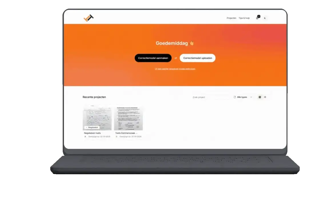 ToetsTester dashboard toont automatische toetscontrole met AI-feedback